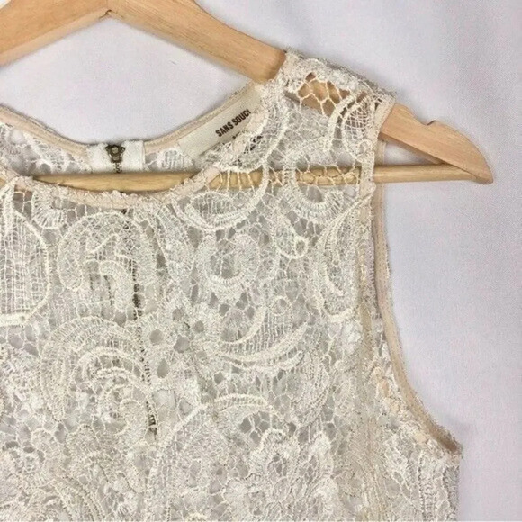 Sans Souci White Metallic Sheer Lace Tank Top S - Picture 3 of 3